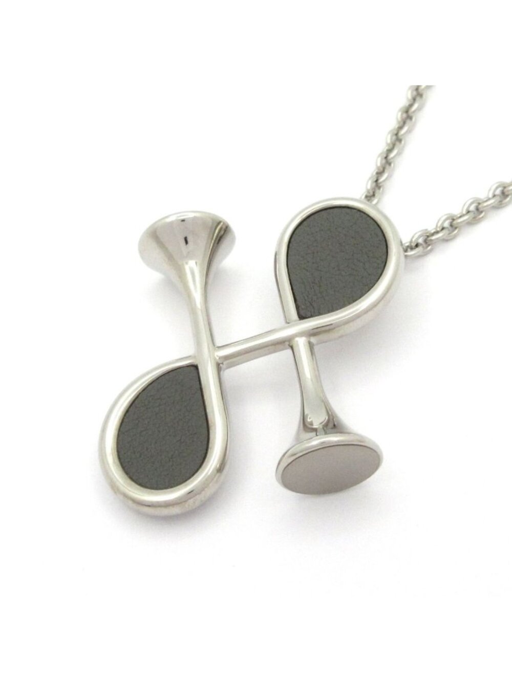 Hermes Necklace Col H Silver Gris Meyer Horn